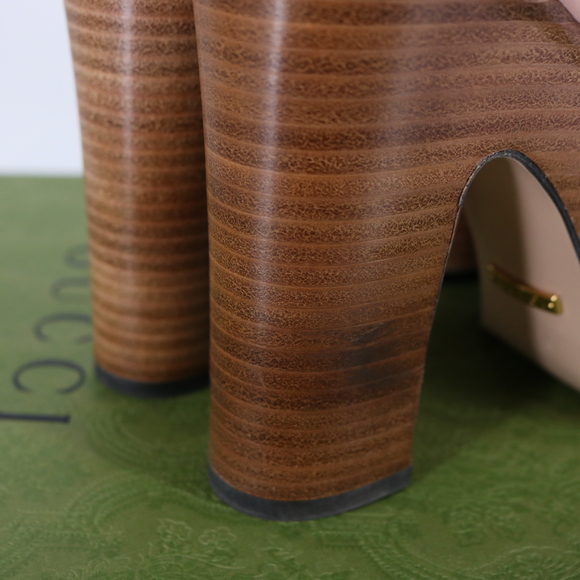 Gucci 37.5 Interlocking GG 110mm Logo Nude Pink Sandals Heels E798 - Picture 9 of 15